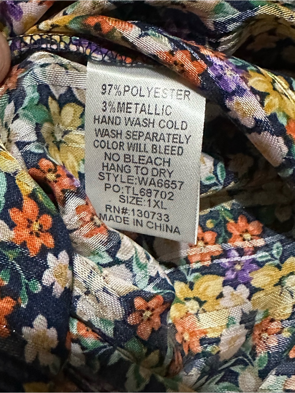 Umgee Navy Floral Tiered Dress with Yellow, White, Purple and Orange Blooms - Picture 5 of 6